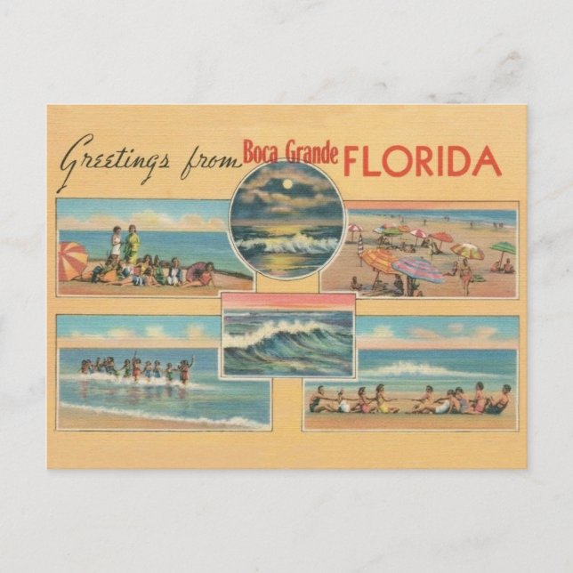 Vintage Boca Grande Gasparilla Florida Greetings Postcard (Front)