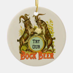 Vintage Bock Beer Poster: Antique Goat Saloon Bar Ceramic Tree Decoration