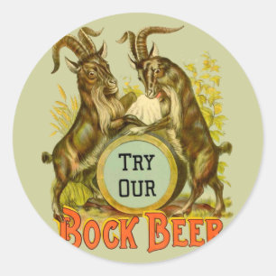 Vintage Bock Beer Poster: Antique Goat Saloon Bar Classic Round Sticker