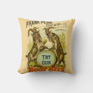 Vintage Bock Beer Poster: Antique Goat Saloon Bar Cushion