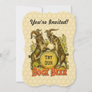 Vintage Bock Beer Poster: Antique Goat Saloon Bar Invitation