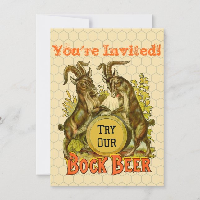 Vintage Bock Beer Poster: Antique Goat Saloon Bar  Invitation (Front)