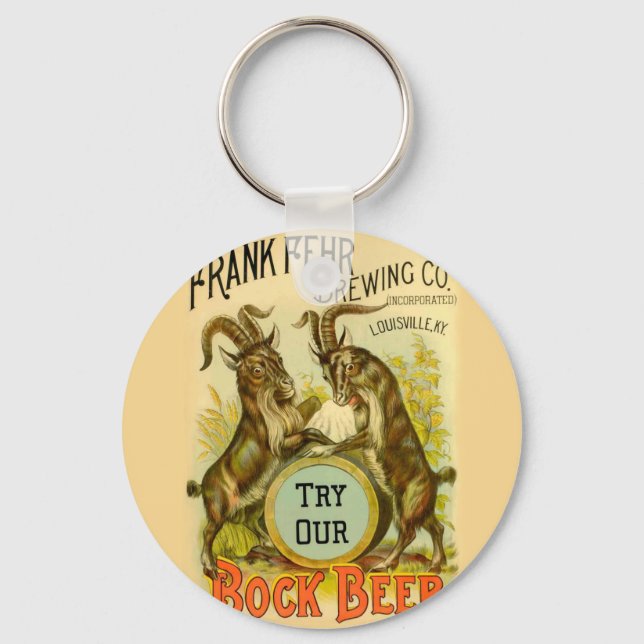 Vintage Bock Beer Poster: Antique Goat Saloon Bar  Key Ring (Front)