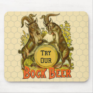 Vintage Bock Beer Poster: Antique Goat Saloon Bar Mouse Mat