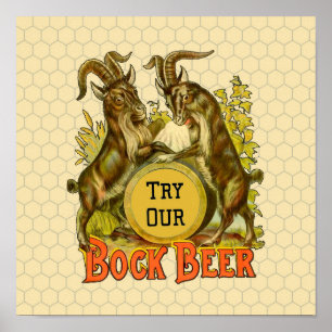 Vintage Bock Beer Poster: Antique Goat Saloon Bar Poster