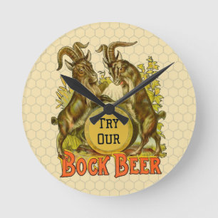 Vintage Bock Beer Poster: Antique Goat Saloon Bar Round Clock