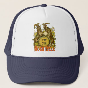 Vintage Bock Beer Poster: Antique Goat Saloon Bar Trucker Hat