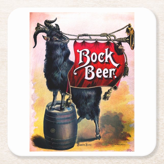 Vintage Bock Beer Poster Square Paper Coaster (Front)