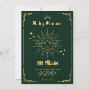 Vintage Bohemian art mystical sun baby shower Invitation