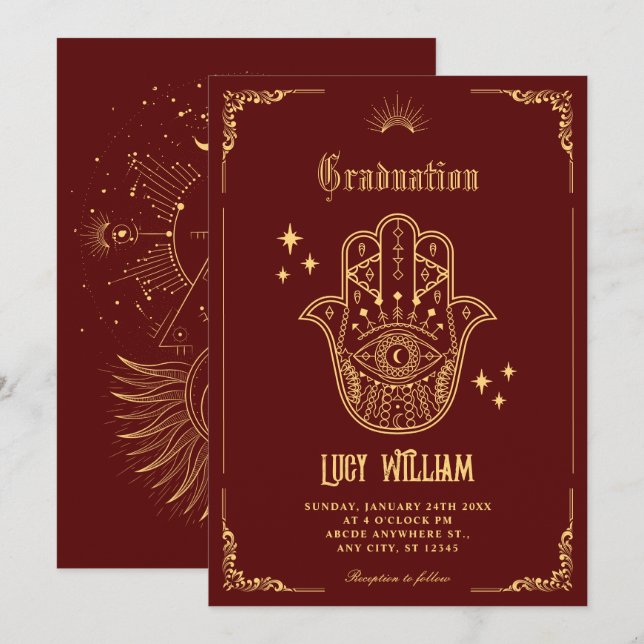 Vintage Bohemian art symbols graduation Invitation (Front/Back)
