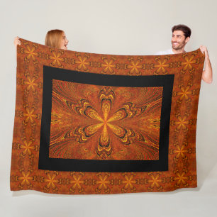 Vintage Bohemian Dark Gold Star Flower Floral Fleece Blanket