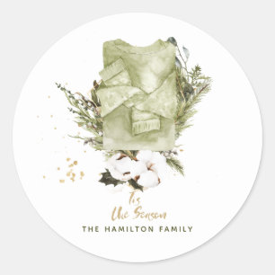 Vintage Bohemian Family Christmas Watercolor Classic Round Sticker