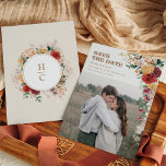 Vintage Bohemian Flowers Photo Save the Date<br><div class="desc">Beautiful bohemian-inspired wedding save the date featuring rustic watercolor flowers,  pampas grass,  and lush tropical greenery complimented with modern typography. Personalise with your own wording! If you want to change the font style,  colour or text placement,  simply click the "Customise Further" button.</div>