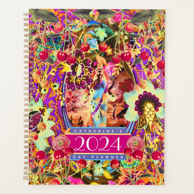 Vintage Bohemian Goddess Neon 2024 Day Planner (Front)