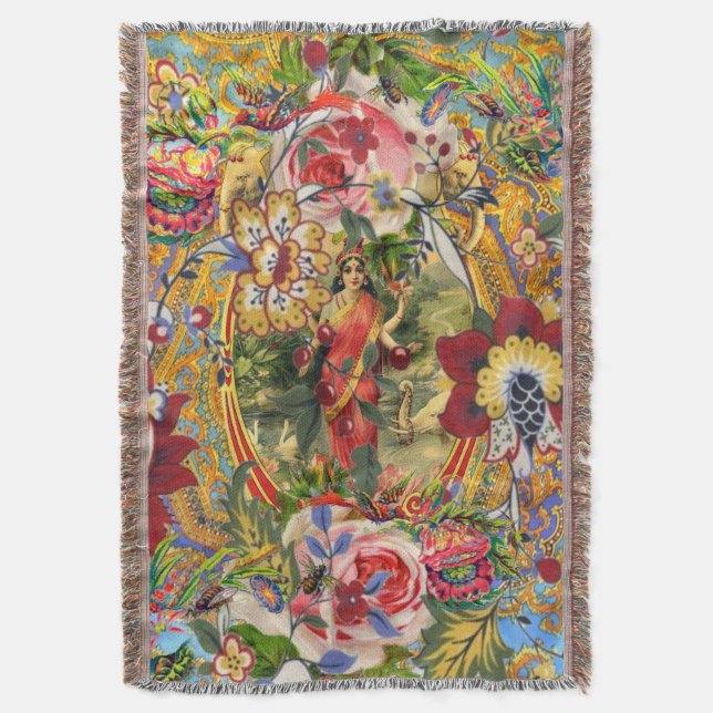 Vintage Bohemian Goddess Throw Blanket (Front Vertical)