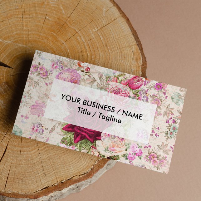 Vintage bohemian pink lavender roses flowers business card (Vintage bohemian pink lavender roses flowers)