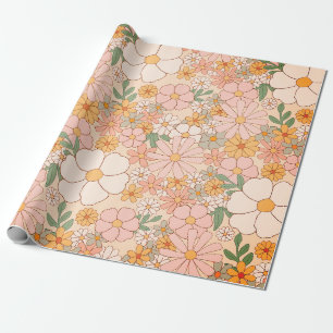 Vintage Bohemian Retro Floral Hippie Style Botanic Wrapping Paper