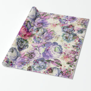 Vintage bohemian rustic pink lavender floral wrapping paper