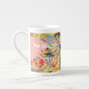 Vintage Bohemian Songbirds Pink Bone China Mug