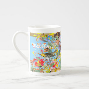 Vintage Bohemian Songbirds Sky Blue Bone China Mug