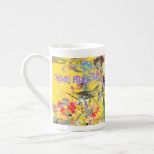 Vintage Bohemian Songbirds Yellow Bone China Mug