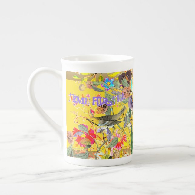 Vintage Bohemian Songbirds Yellow Bone China Mug (Left)