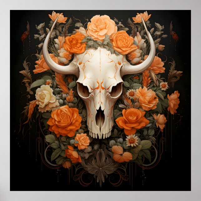 Vintage Bohemian Sugar Skull Bloom Poster (Front)