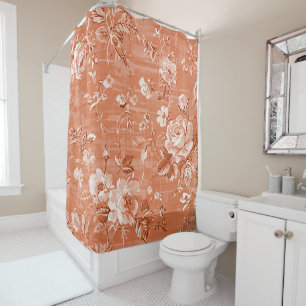 Vintage Bohemian Terracotta Floral Shower Curtain