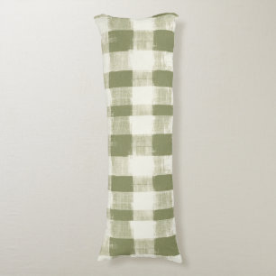 Vintage Bohemian Watercolor Plaid in Moss Green Body Cushion