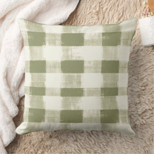 Vintage Bohemian Watercolor Plaid in Moss Green Cushion