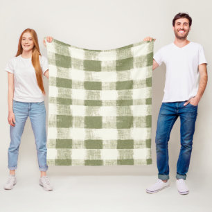 Vintage Bohemian Watercolor Plaid in Moss Green Fleece Blanket
