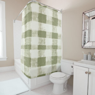 Vintage Bohemian Watercolor Plaid in Moss Green Shower Curtain