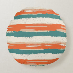 Vintage Bohemian Watercolor Striped (2) Round Cushion