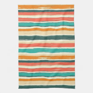 Vintage Bohemian Watercolor Striped (3) Tea Towel