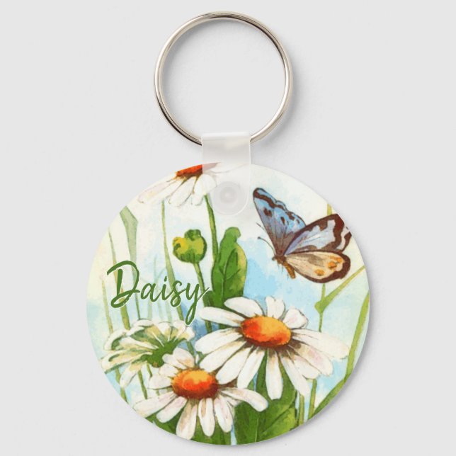 Vintage Bohemian Wild Flowers Boho Monogram Key Ring (Front)