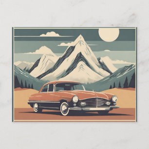 Vintage Boho 1950's Diner Retro Car Holiday Postcard