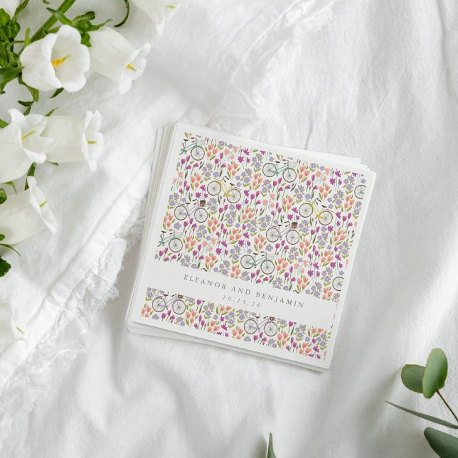 Vintage Boho Bicycle Floral Personalised Couple  Napkin (Creator Uploaded)
