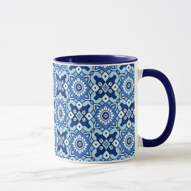 Vintage Boho Blue Floral Pattern Mug (Right)