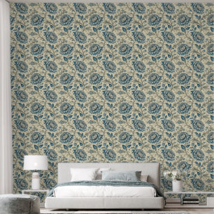 Vintage Boho Blue Floral Wallpaper