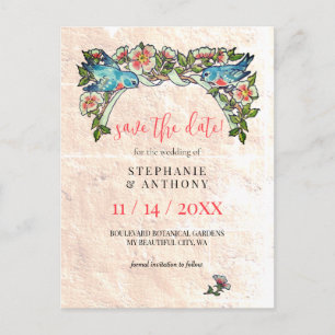 Vintage Boho Blush Pink Floral Wedding Save Date Postcard
