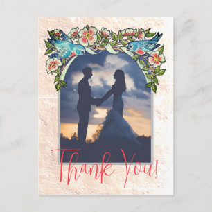 Vintage Boho Blush Pink Floral Wedding Thank You Postcard