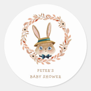 Vintage Boho Bunny Wreath Baby Shower Classic Round Sticker