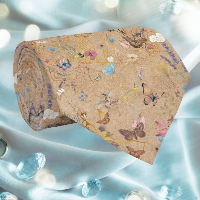 Vintage Boho Butterfly Garden Wedding Necktie (Creator Uploaded)