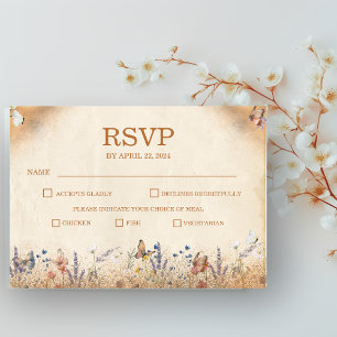 Vintage Boho Butterfly Garden Wedding RSVP Card