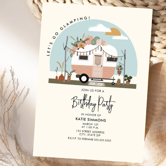 Vintage Boho Camper Glamping Birthday Party Invitation (Creator Uploaded)