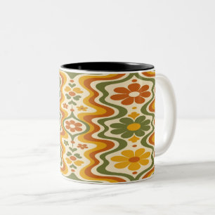 Vintage Boho Ceramic Cup Print with Orange