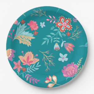 Vintage Boho Chic Floral Birthday Paper Plate