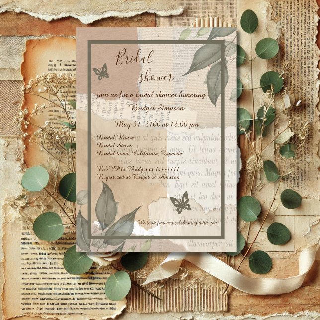 vintage boho chic greenery monogram bridal shower invitation (Creator Uploaded)