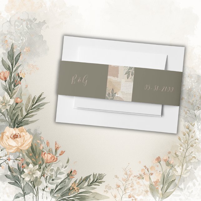 vintage boho chic greenery wedding invitation belly band (Creator Uploaded)