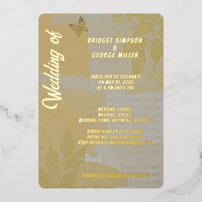 Vintage boho chic greenery wedding monogram gold  (Front)